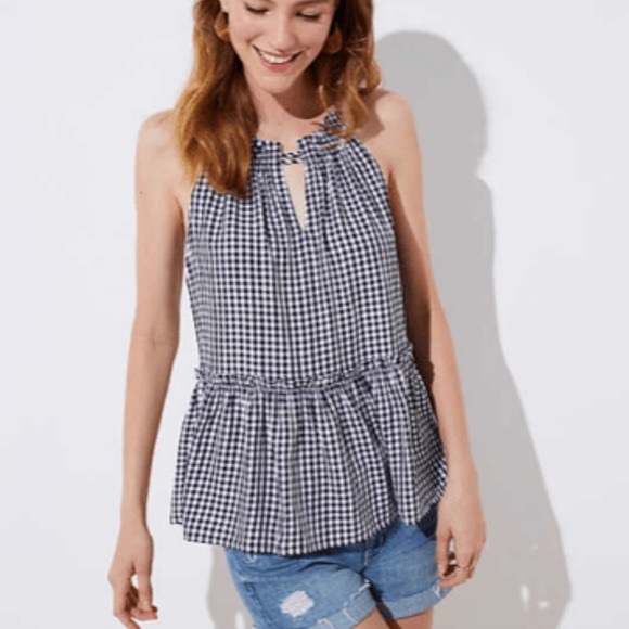 LOFT Tops - LOFT Checkered Peplum Blouse